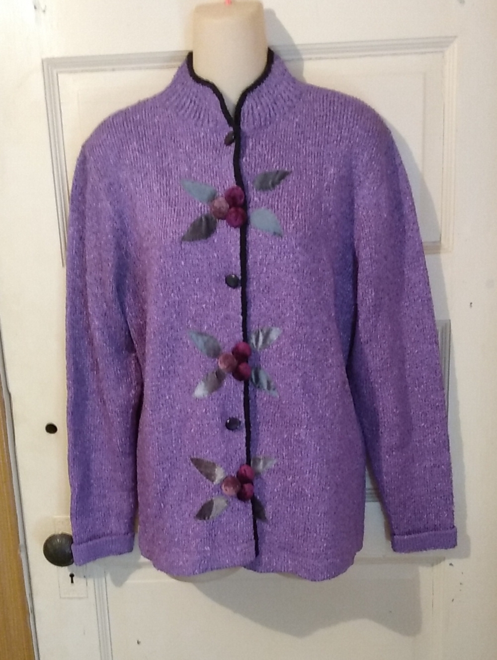 Purple Maximalist Heavy Hand Knit South Cotton  Cardigan Sweater Electic